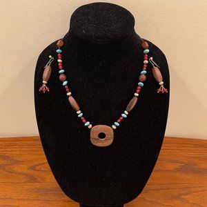 Handmade Wooden, Stone & Glass Beads Necklace & Earrings